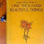 a photo of a book titled "one thousand beautiful things" with a rose on the cover, next to a little Lego man